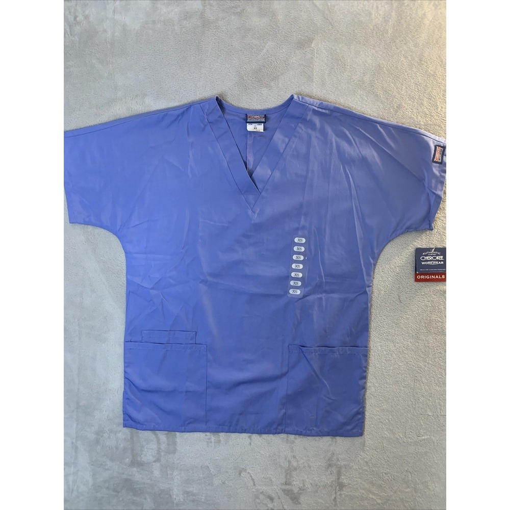Cherokee Authentic New Unisex Scrub Top V-Neck Ciel Blue XS 3 Pockets